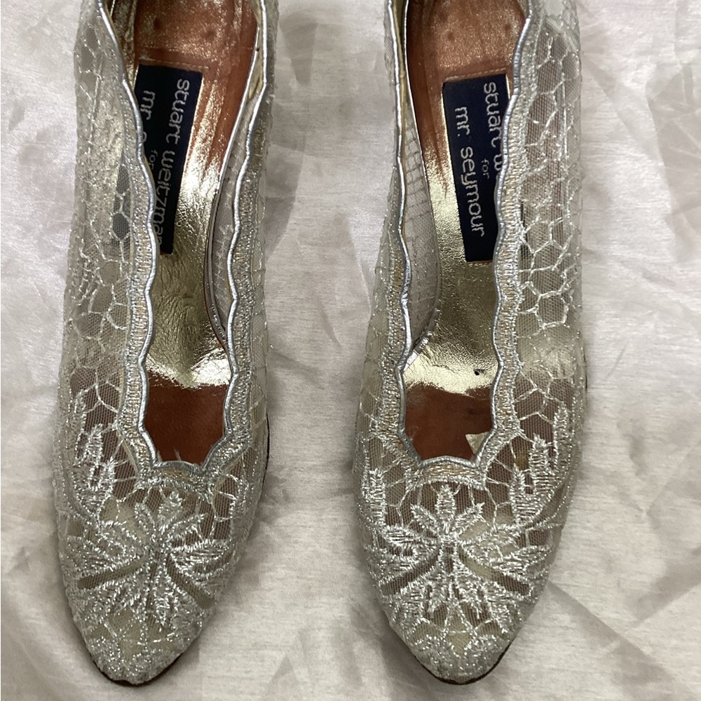 Stuart Weitzman Silver Lace Shoes